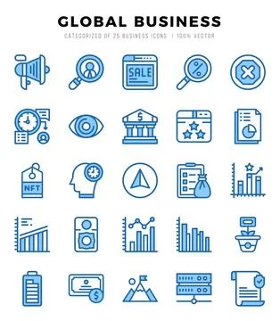 Global Business elements. Two Color web icon set. Simple vector illustration. Stock Illustration