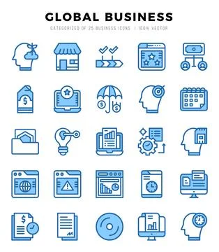 Global Business elements. Two Color web icon set. Simple vector illustration. Stock Illustration