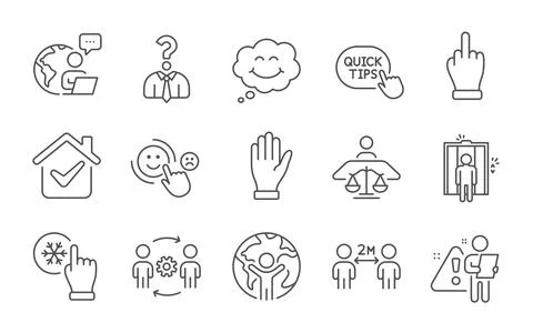 Global business, Elevator and Engineering team icons set. Quick tips, Court Stock Illustration