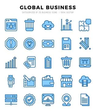 Global Business Icon Bundle 25 Icons for Websites and Apps Stock Illustration