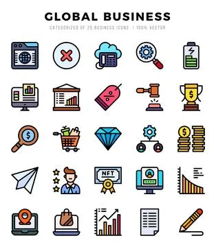 Global Business Icon Bundle 25 Icons for Websites and Apps Stock Illustration
