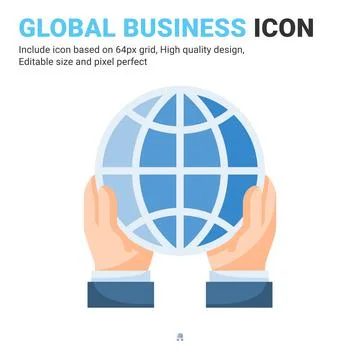 Global business icon vector with flat color style isolated on white background Illustrazione stock