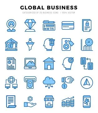 Global Business Icons bundle. Two Color style Icons. Vector illustration. Stock Illustration
