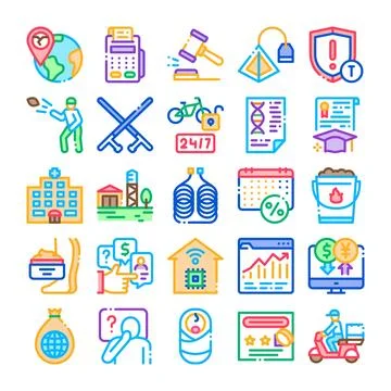 Global business system and technology service icons Stockillustratie