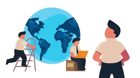 Global business team collaborating around earth for international project. Vídeo Stock 338318963