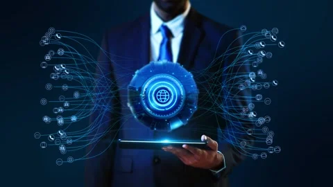 Global Business Technology Network with Digital Services and Connectivity Stock Footage 342624760