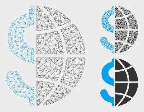 Global Business Vector Mesh 2D Model and Triangle Mosaic Icon Illustrazione stock