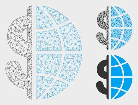 Global Business Vector Mesh Carcass Model and Triangle Mosaic Icon Stockillustratie