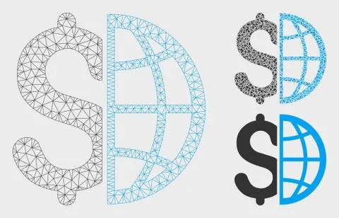 Global Business Vector Mesh Wire Frame Model and Triangle Mosaic Icon 스톡 일러스트