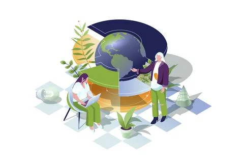 Global business web concept in 3d isometric design. People working in interna Stock Illustration