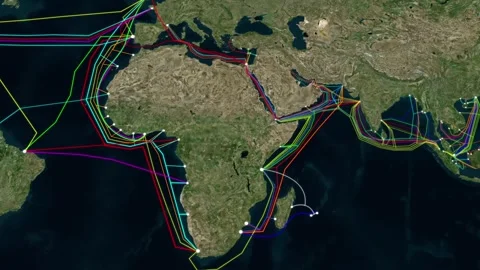 Global Cable Connections World Map Data Transfer Animation 4K Stock Footage 333083371