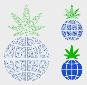 Global Cannabis Sprout Vector Mesh 2D Model and Triangle Mosaic Icon 스톡 일러스트