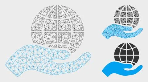 Global Care Vector Mesh 2D Model and Triangle Mosaic Icon 스톡 일러스트