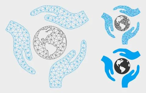 Global Care Vector Mesh Carcass Model and Triangle Mosaic Icon 스톡 일러스트