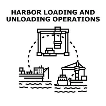 Global cargo logistics operations at maritime port facility Stock Illustration