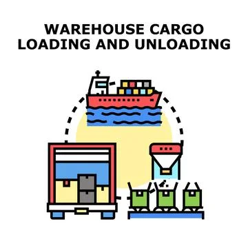 Global cargo logistics warehouse loading and unloading operations Stock Illustration