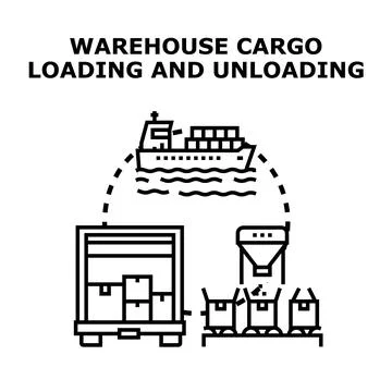 Global cargo logistics warehouse loading and unloading operations Stock Illustration