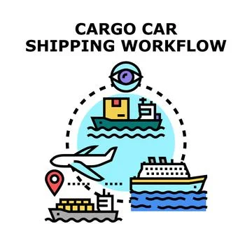 Global cargo logistics workflow with various transportation modes Stock Illustration