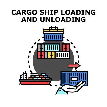Global cargo ship container loading unloading logistics イラスト素材