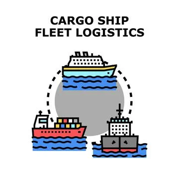 Global cargo ship fleet logistics vector concept Stock Illustration