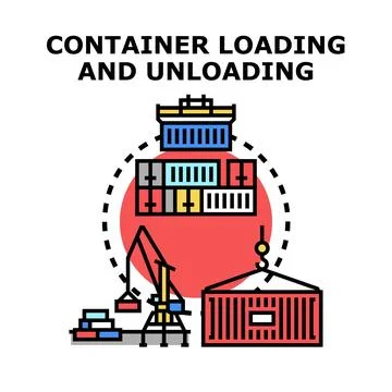 Global cargo shipping containers loading and unloading process Illustrazione stock