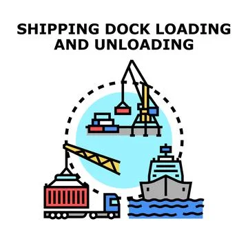 Global cargo shipping dock loading and unloading Stock Illustration