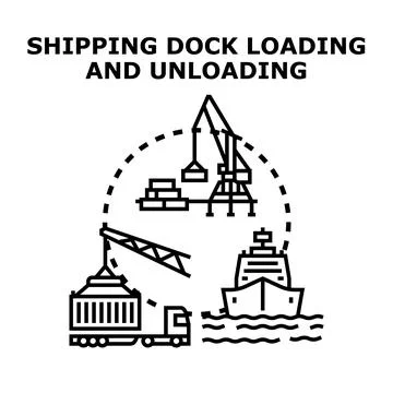 Global cargo shipping dock loading and unloading Stock Illustration