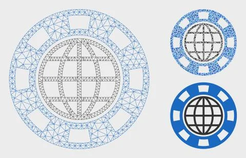 Global Casino Chip Vector Mesh 2D Model and Triangle Mosaic Icon 스톡 일러스트