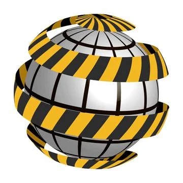 Global caution tape wrapping wireframe globe sphere showing international r.. Stock Illustration