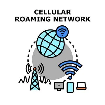 Global cellular roaming network connecting mobile devices Stock Illustration
