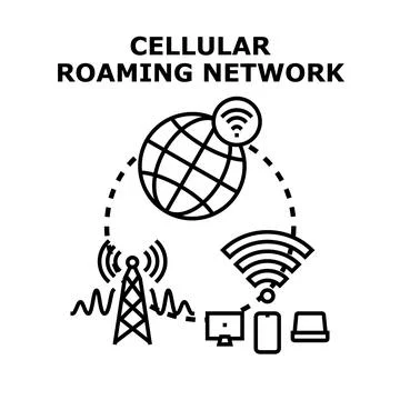 Global cellular roaming network connecting mobile devices Stock Illustration