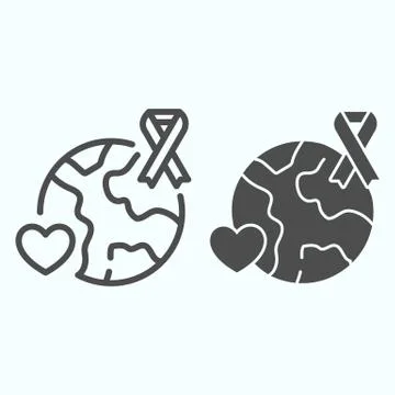Global charity line and solid icon. World AIDS day with earth planet vector Stock Illustration