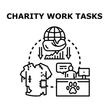 Global charity tasks helping poor people and animals Stock Illustration