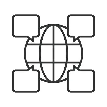 Global chat network, icon in line design. globe, messages, communication, chat Stock Illustration