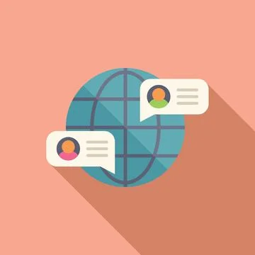 Global chat support icon flat vector. Online speech professional Illustrazione stock