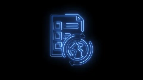 Global checklist document with rotating earth icon neon outline animation Stock Footage 333955627
