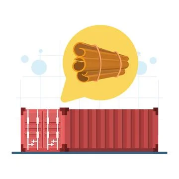 Global cinnamon export icon with cargo containers Stock Illustration