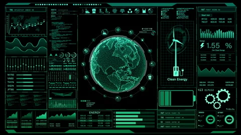 Global Clean Energy Interface, Digital interface showcasing data analytics. Video stock 264219149
