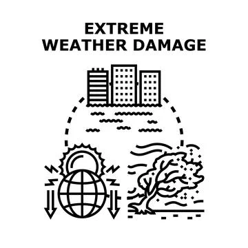Global climate change causing environmental extreme weather damage Stock Illustration