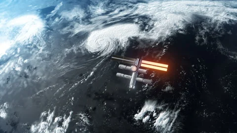Global climate change space station flies over the surface of the earth Stock-Footage 196375071