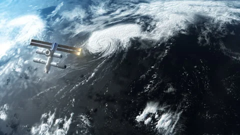 Global climate change space station flies over the surface of the earth Stock-Footage 196375110