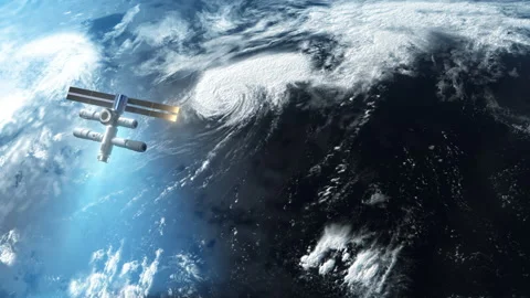 Global climate change view from space . simulating air currents. a satellite  스톡 동영상 196375245