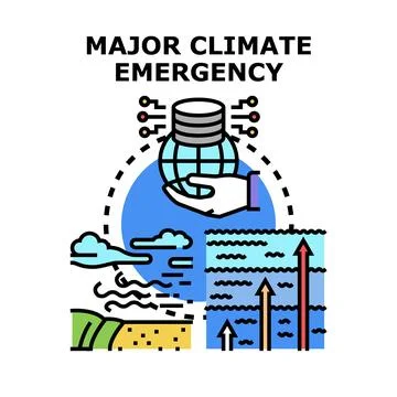 Global climate emergency controlling planet warming rising sea levels Stock Illustration