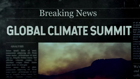 Global Climate Summit Digital  Newspaper Black Stock Footage 343567497