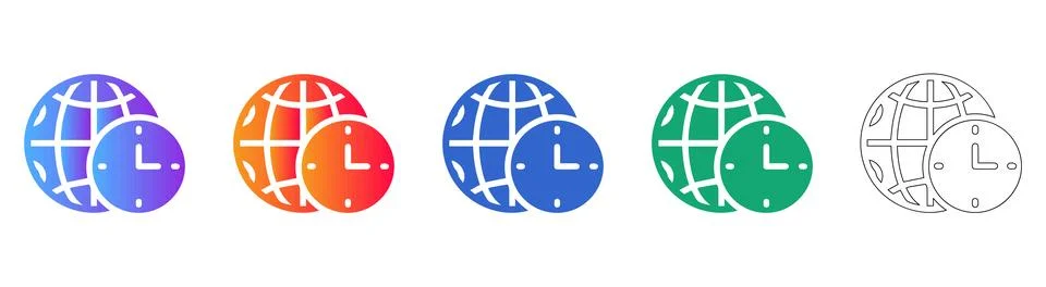 Global Clock and World Time Zone Icons Stock Illustration