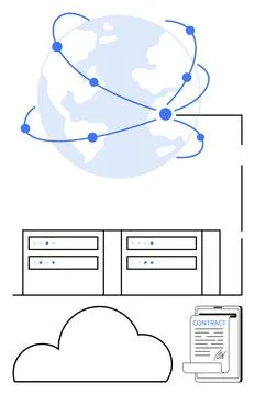 Global Cloud-Based Data Storage and Digital Contracts for Secure Connectivity Stock Illustration