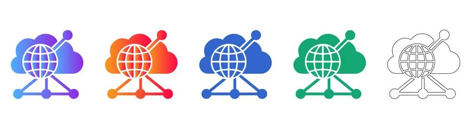 Global Cloud Network Connection Icons Set 스톡 일러스트