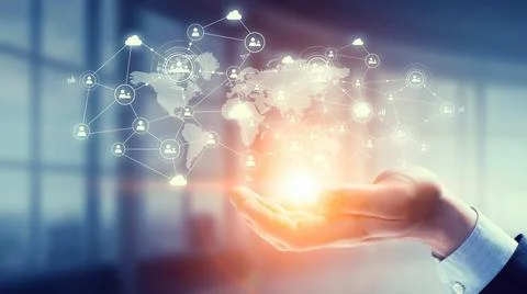 Global Cloud Network Technology in Business Hand Stock Photos