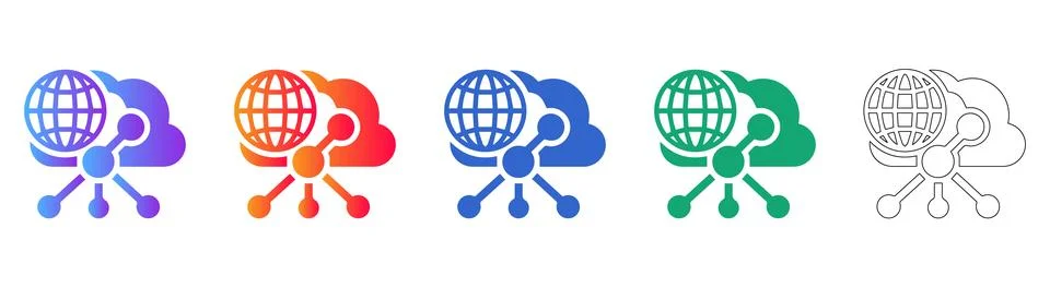 Global Cloud Network &amp; Worldwide Connectivity Icons 库存插图