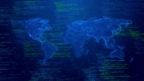 Global Coding Plexus on Digital World Map Stock Footage 315412964